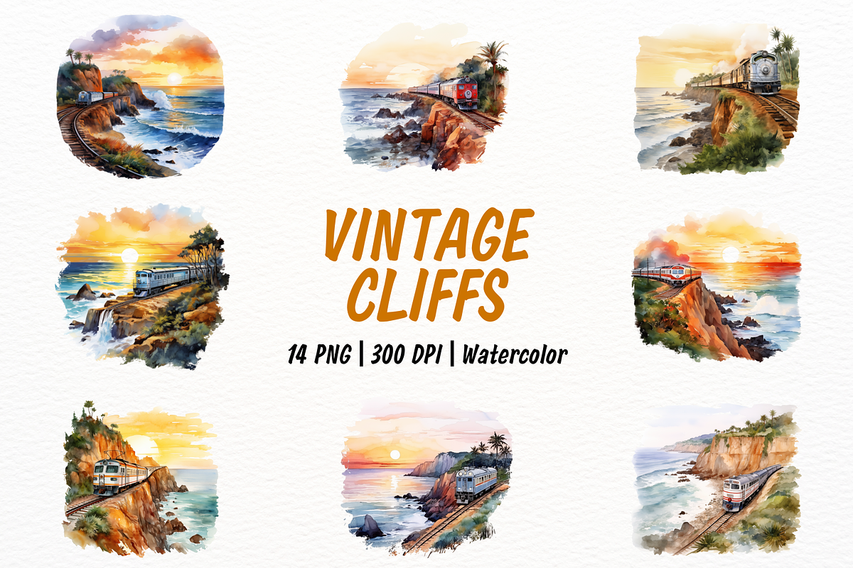 Vintage Train on Coastal Cliffs, a Transportation Illustration by New-School-Wave (Photo 1 of 5)