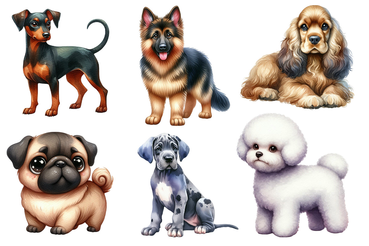 Watercolor Dogs Sublimation Bundle, an Illustration by Designworld (Photo 2 of 5)