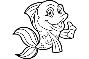 Outlined Cute Fish Cartoon Character, an Illustration by HitToon