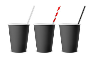 Disposable Cup Straw. Vector Set.