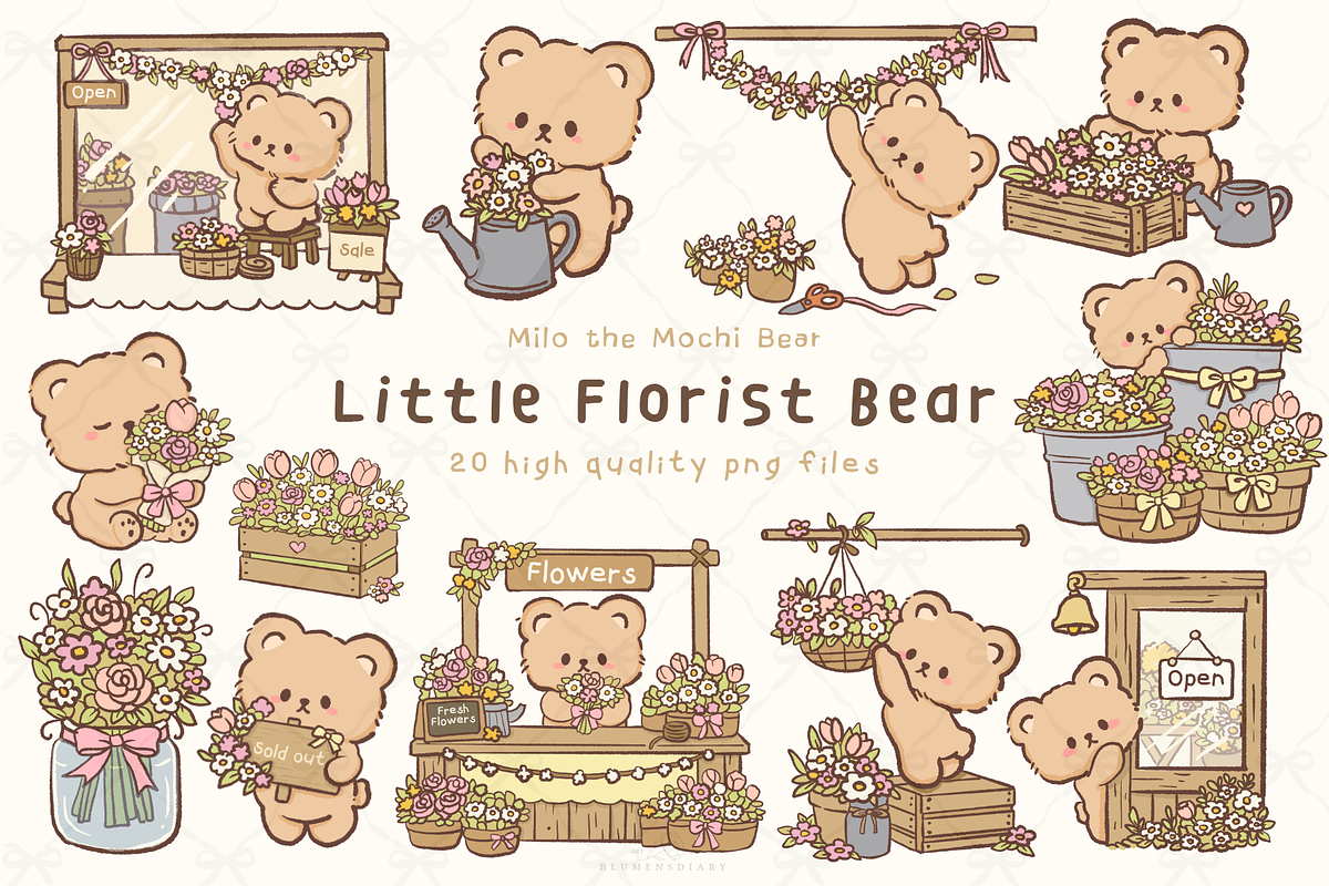 Little Florist Bear Cute Flowers, an Animal Illustration by Blumensdiary (Photo 1 of 6)