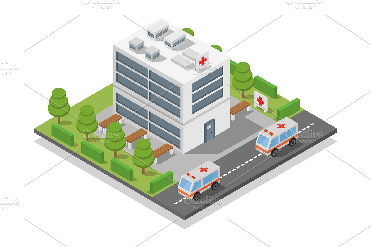 Isometric Hospital, an Illustration by Mark1987