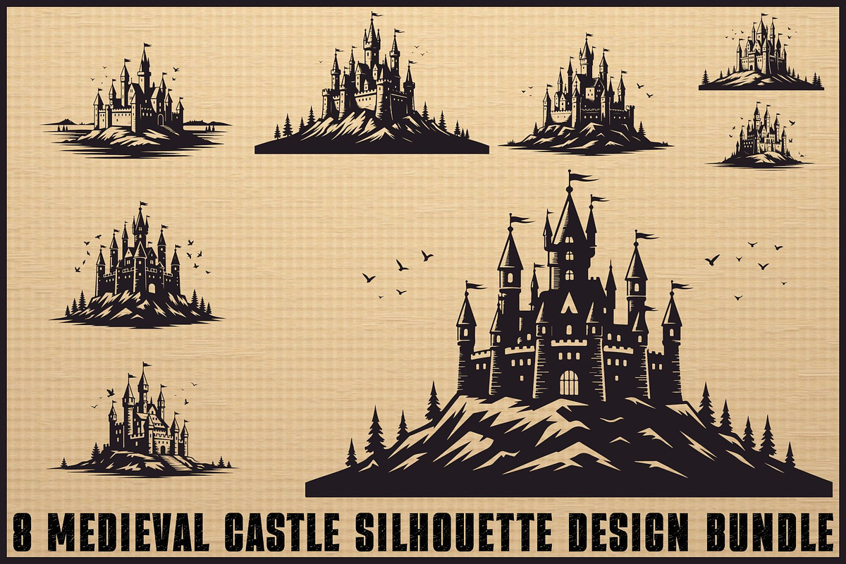 Medieval Castle Silhouette Bundle, an Illustration by Designs_River (Photo 1 of 9)
