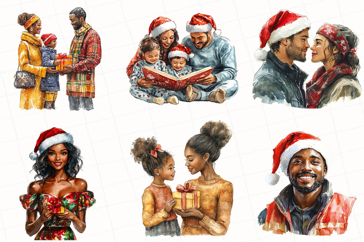 Black Family Christmas Eve Clipart, an Illustration by OK Design (Photo 4 of 5)