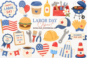 Labor Day Clipart Patriotic Holiday, a Seasonal Illustration by SugarCloudStudioArt