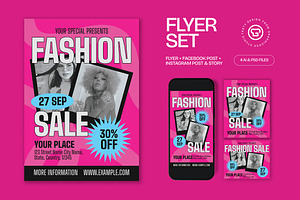 Pink Bold Fashion Sale Flyer Set, a Flyer Template by graphicook