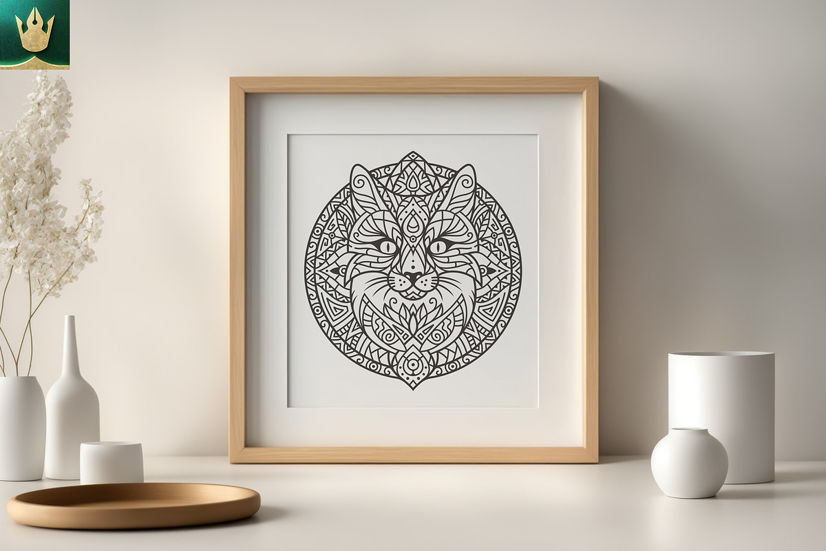 Mandala V2 | Boho Cat Vector Art, an Illustration by pixaroma (Photo 2 of 10)