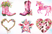Watercolor Pink Western Cow Girl PNG, a Seasonal Illustration by Canvas Craft (Thumbnail 3 of 3)
