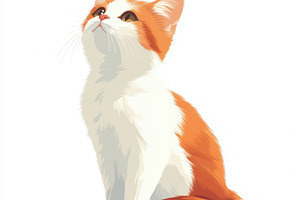 Orange and white kitten looking up a, an Animal Photo by Pixeness Studio