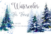 SALE Watercolor winter fir forest, a Decorative Illustration by MaryAmi (Thumbnail 1 of 3)