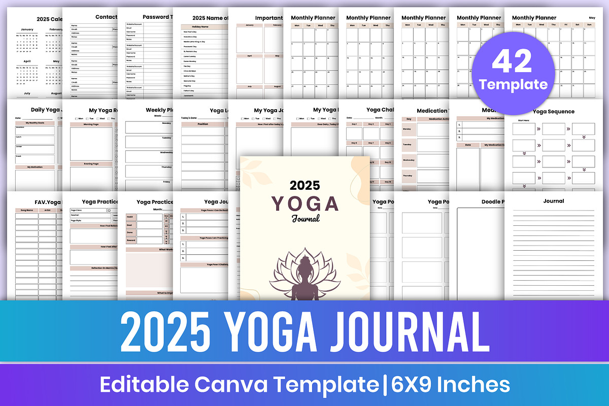 2025 Yoga Journal Canva Template, a Stationery Template by Mustafiz (Photo 1 of 4)