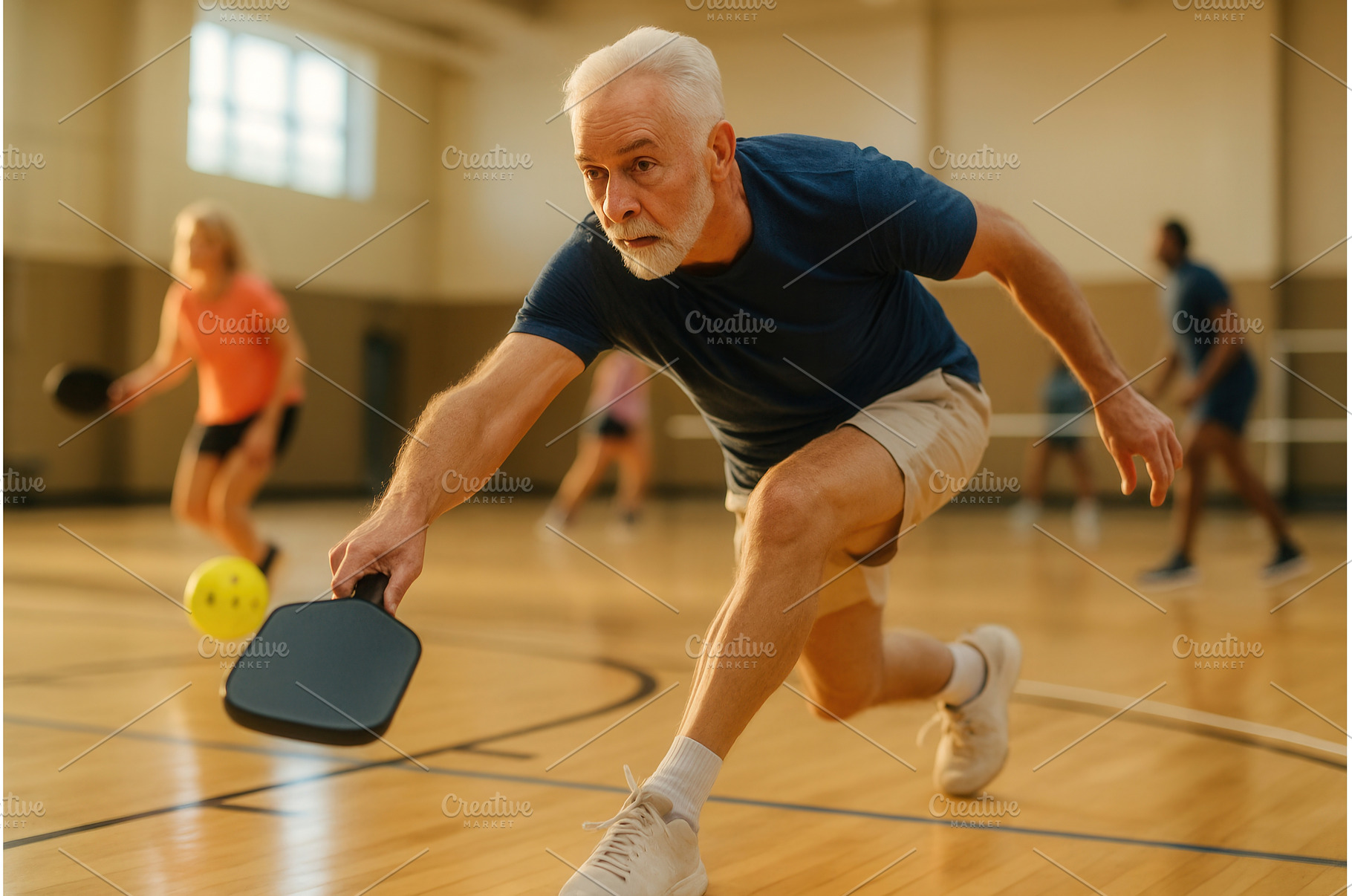 Senior man playing pickleball, a Sports & Recreation Photo by Sergey Kotenev
