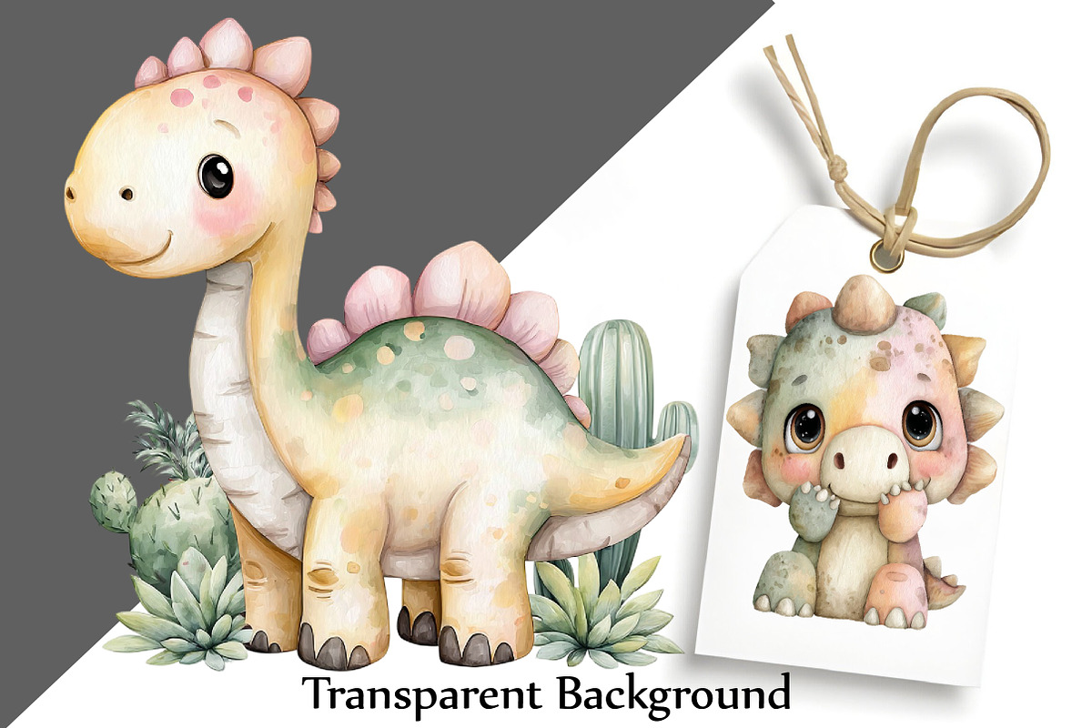 Dinosaurs watercolor clipart, an Illustration by DreamCafeArt (Photo 4 of 7)