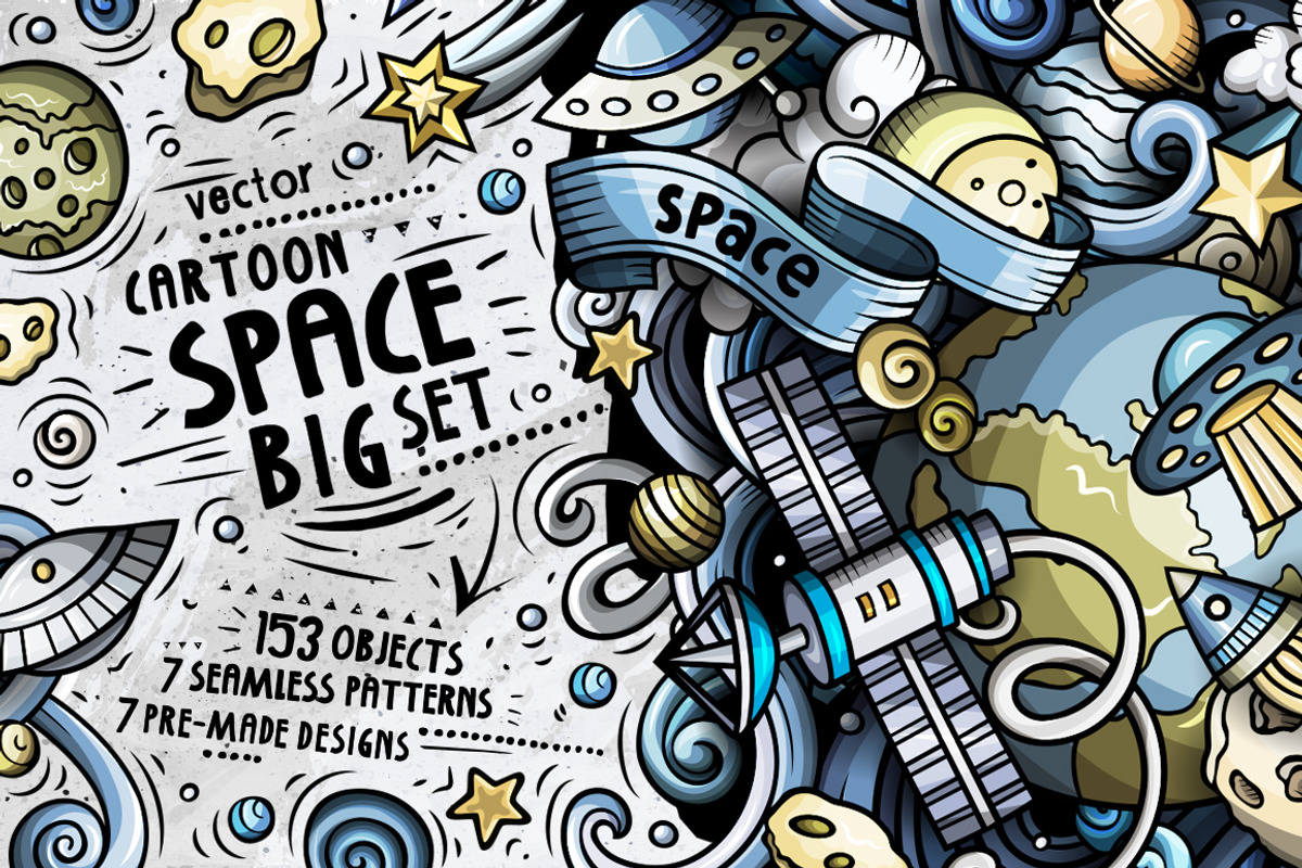 Space Cartoon Doodle Big Pack, a Decorative Illustration by BALABOLKA (Photo 1 of 8)
