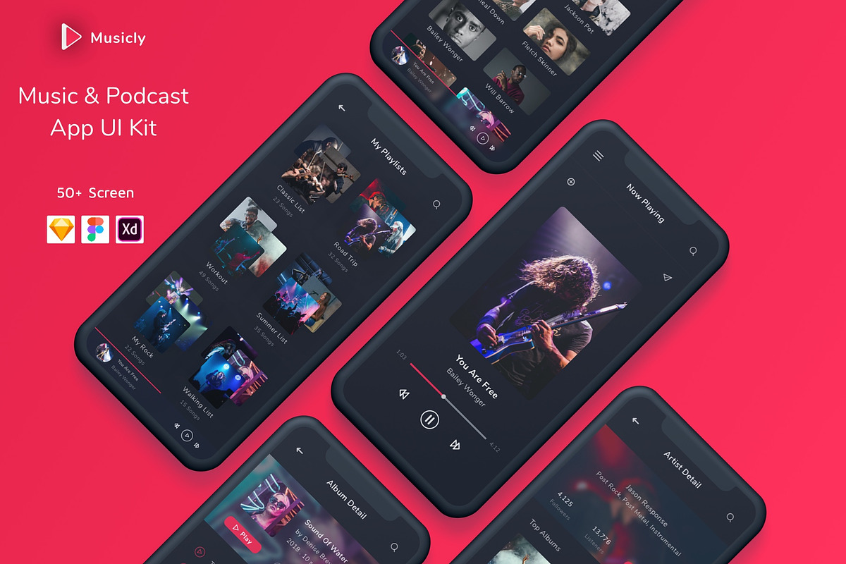 Musicly - Music and Podcast App UI K, an UI Kit Template by Betush (Photo 1 of 6)