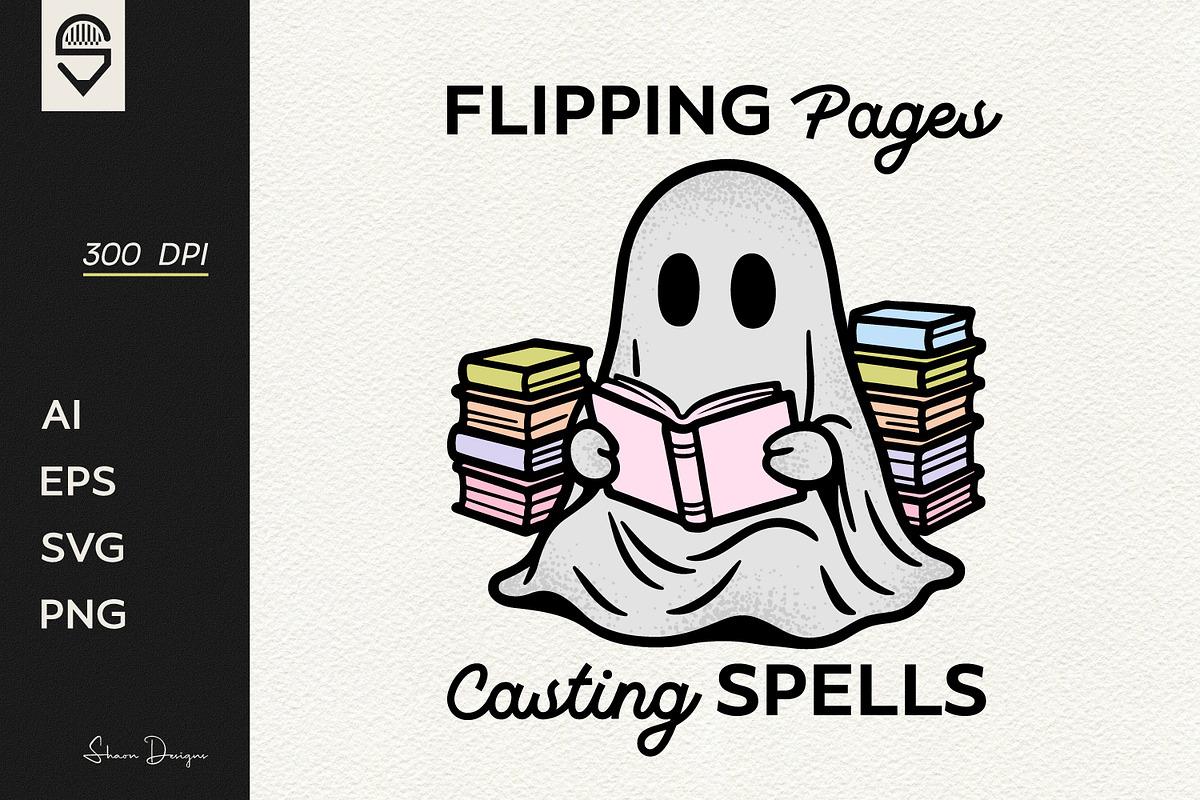 Cute Ghost Reading A Book, T-shirt, a Graphic by shaondesigns (Photo 1 of 4)