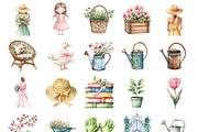Watercolor Spring Garden Girl Clipar, an Illustration by Design Market (Thumbnail 2 of 3)