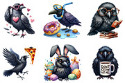Funny Ravens Watercolor Clipart, an Illustration by DreamArtGraphic (Thumbnail 3 of 5)