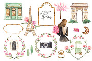Paris Landmarks Watercolor Clipart, an Illustration by RhianAwni (Thumbnail 1 of 6)
