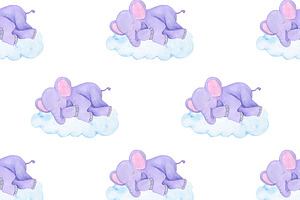 Sleeping Animals Watercolor Pattern