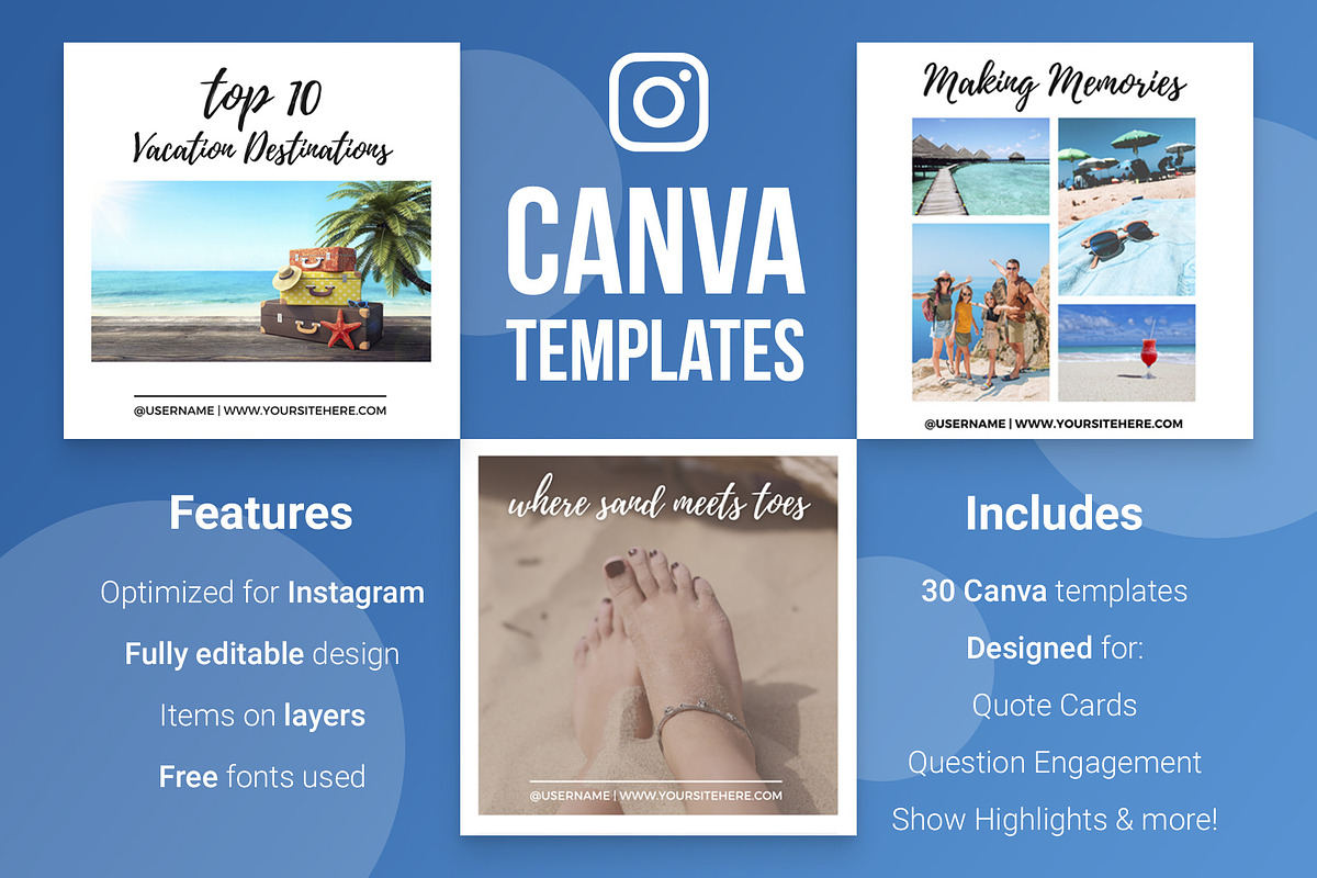 Travel Canva Instagram Pack, a Social Media Template by Mike Brennan Art & Design (Photo 3 of 3)