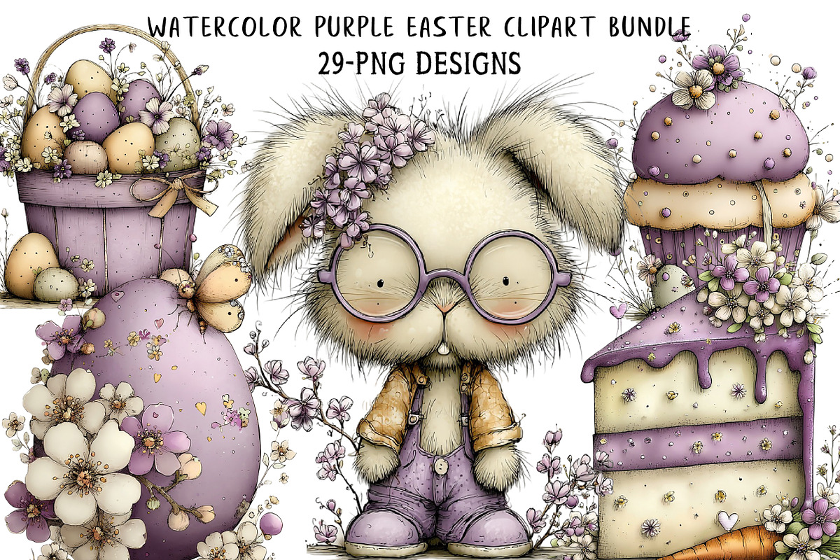 Watercolor Purple Easter Clipart, an Illustration by Daily.Designs (Photo 1 of 7)