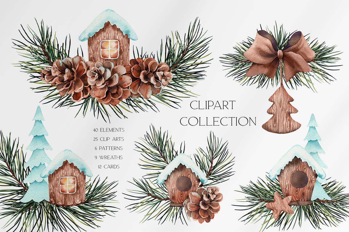 Christmas Pine Branches & Wood Decor, a Decorative Illustration by Jeanna Draw (Photo 3 of 15)