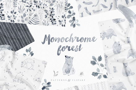 Monochrome Forest pattern collection, a Pattern Graphic by Inna Moreva