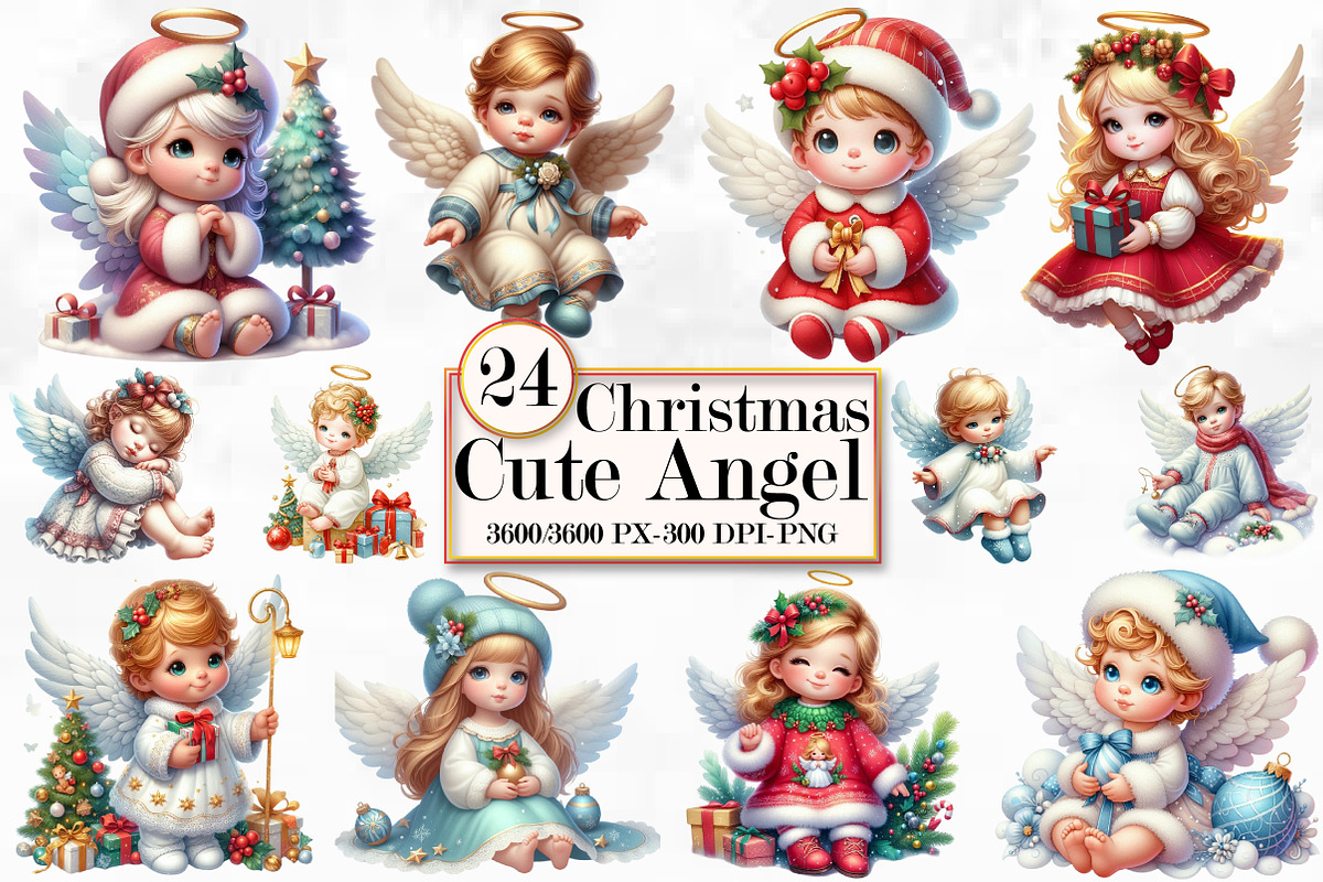 Christmas Cute Angel Clipart Bundle, a Work Illustration by Craft Nest (Photo 1 of 5)