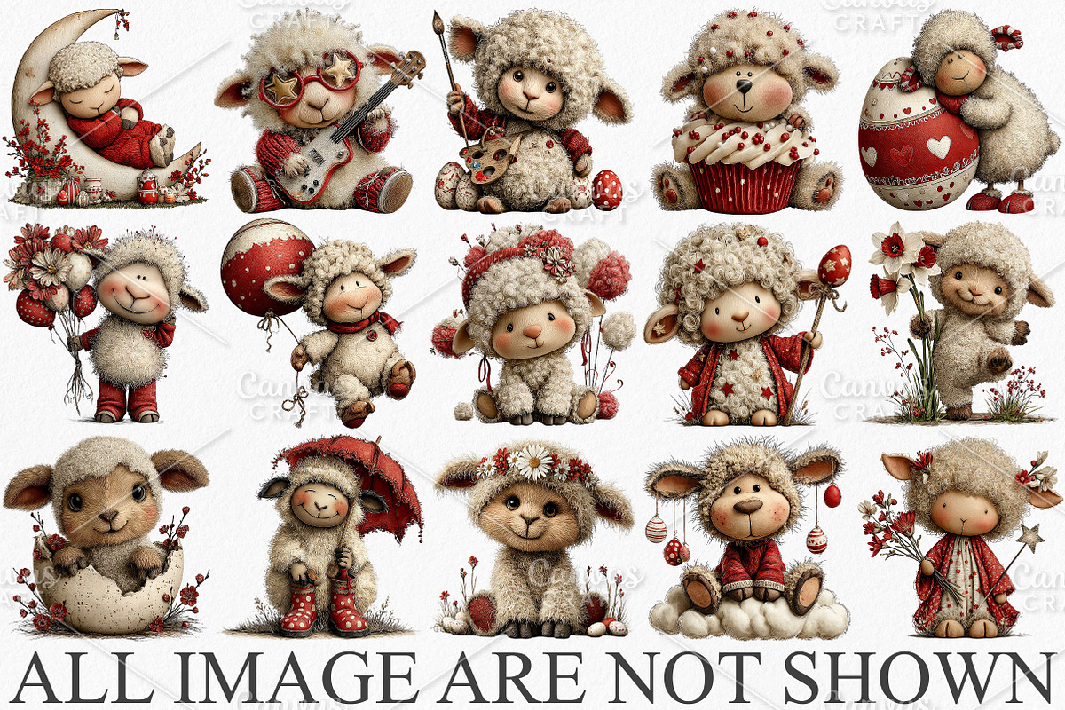 Whimsical Easter Sheep Clipart PNG, an Illustration by Canvas Craft (Photo 3 of 7)