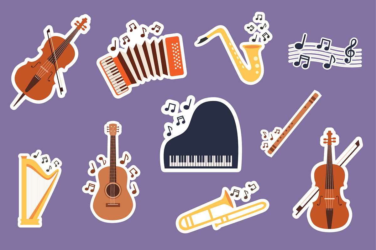 Musical Instruments Stickers, a Decorative Illustration by Sabina_Ava