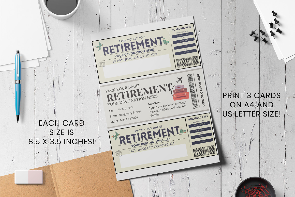 Retirement Boarding Pass Template, a Card Template by Snapybiz (Photo 4 of 10)