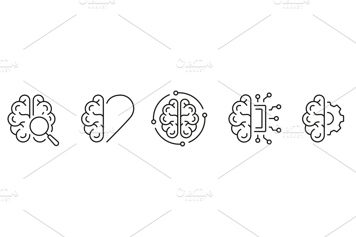 Tech Science and Human Brain Icons, an Illustration by Gentle Studio