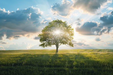 A large tree is positioned prominent, a Photo by Tanuart