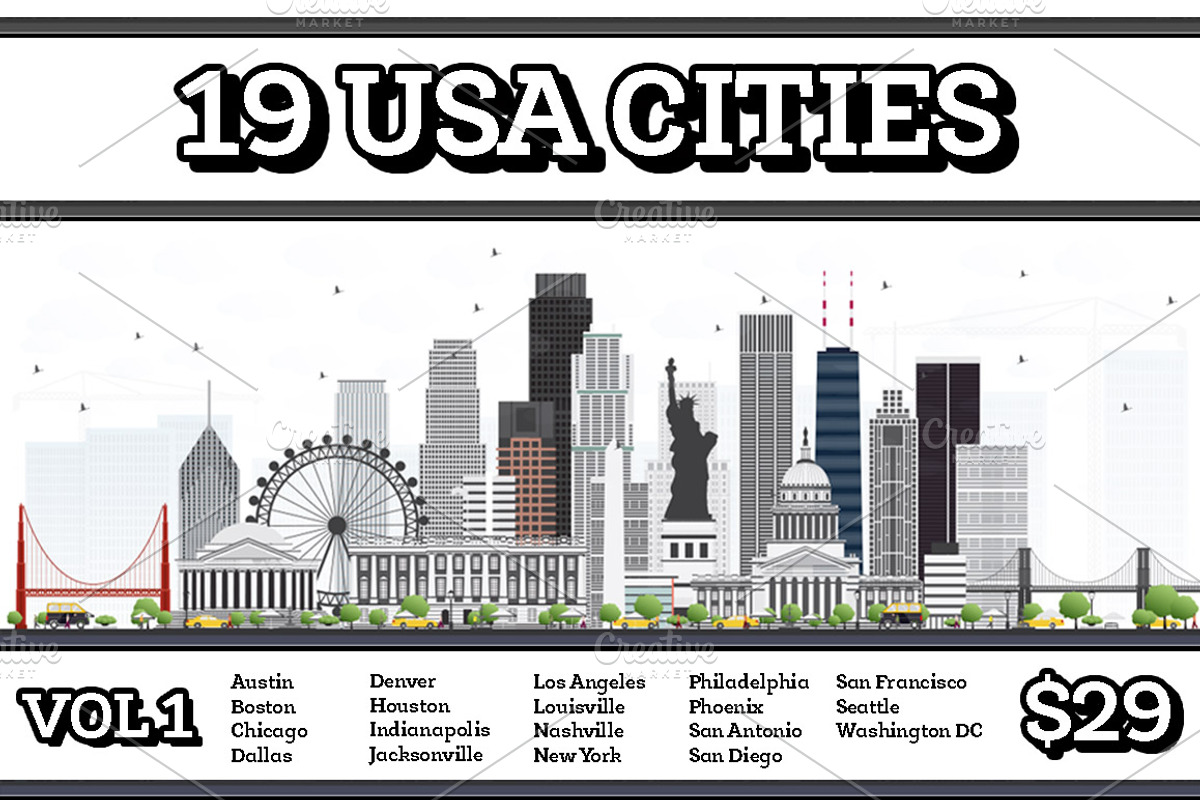 19 USA Cities, a Person Illustration by Booblgum (Photo 1 of 5)