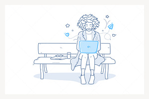 Woman Social Media Laptop Bench