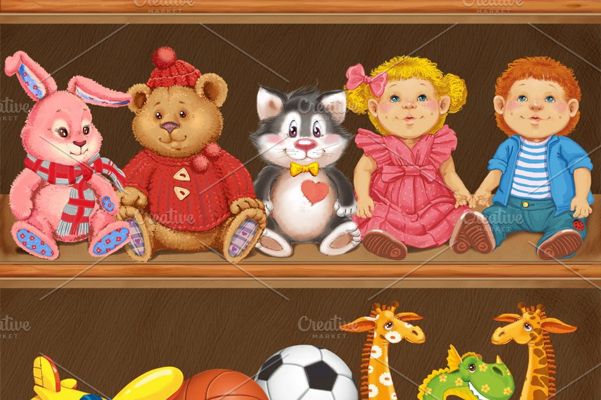 Wooden shelf with children's toys, an Animal Illustration by Adamskyistudio (Photo 2 of 7)