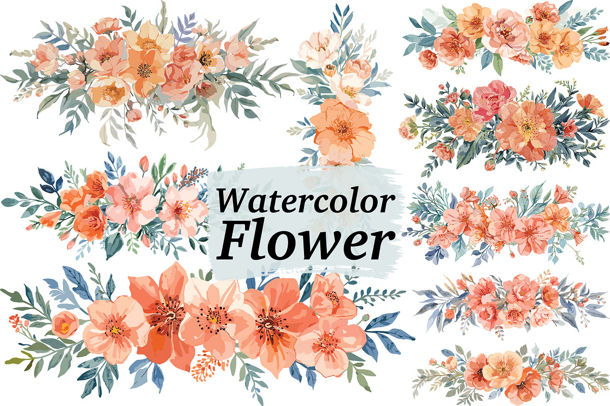 Warm Orange Floral Clipart, an Illustration by jahid234