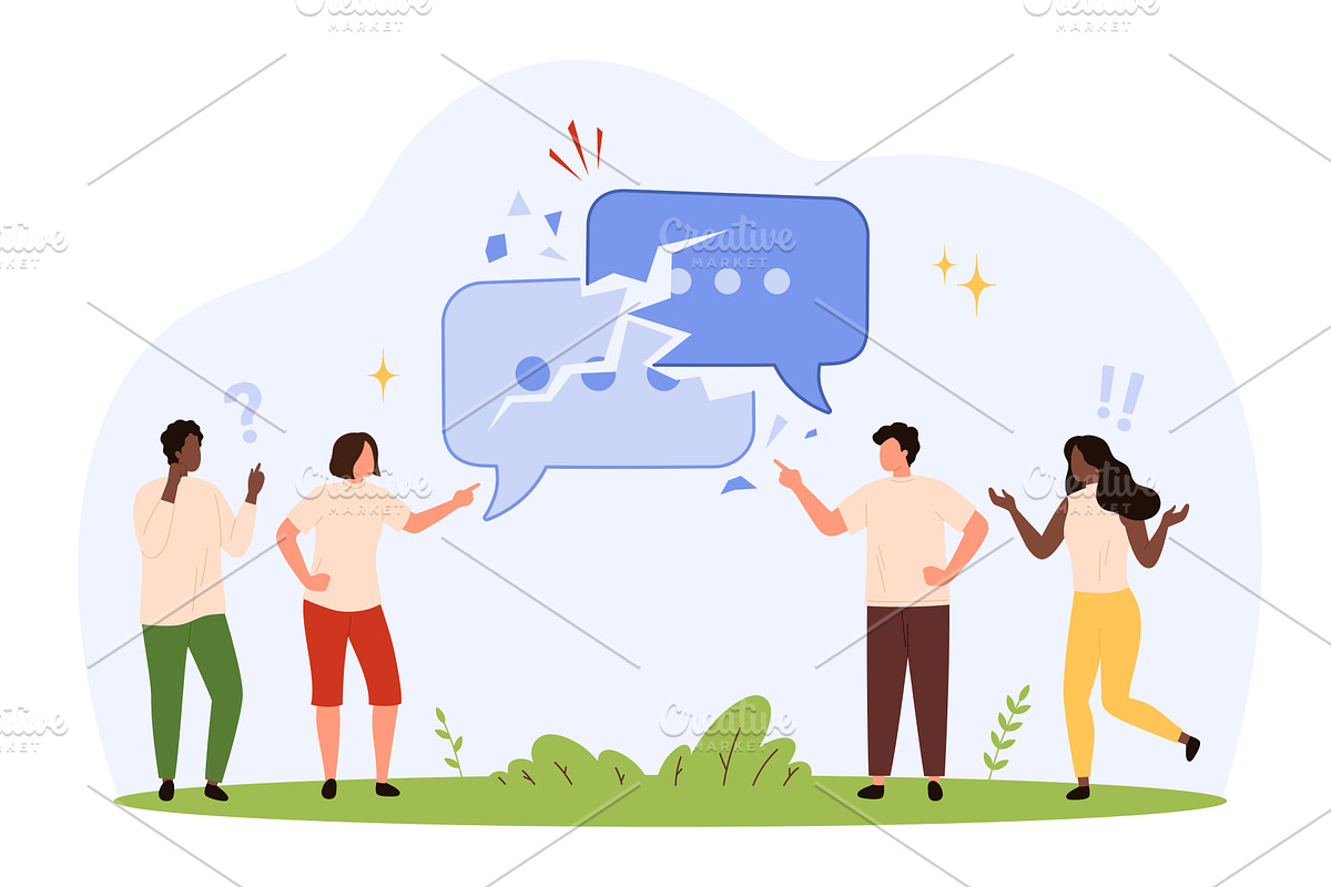 People Arguing Over Broken Speech, a Person Illustration by Flashvector