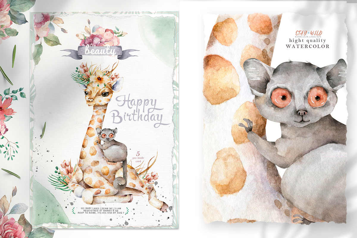 Cute Giraffes Watercolor Tropic, an Animal Illustration by Ann Art Houze (Photo 6 of 11)