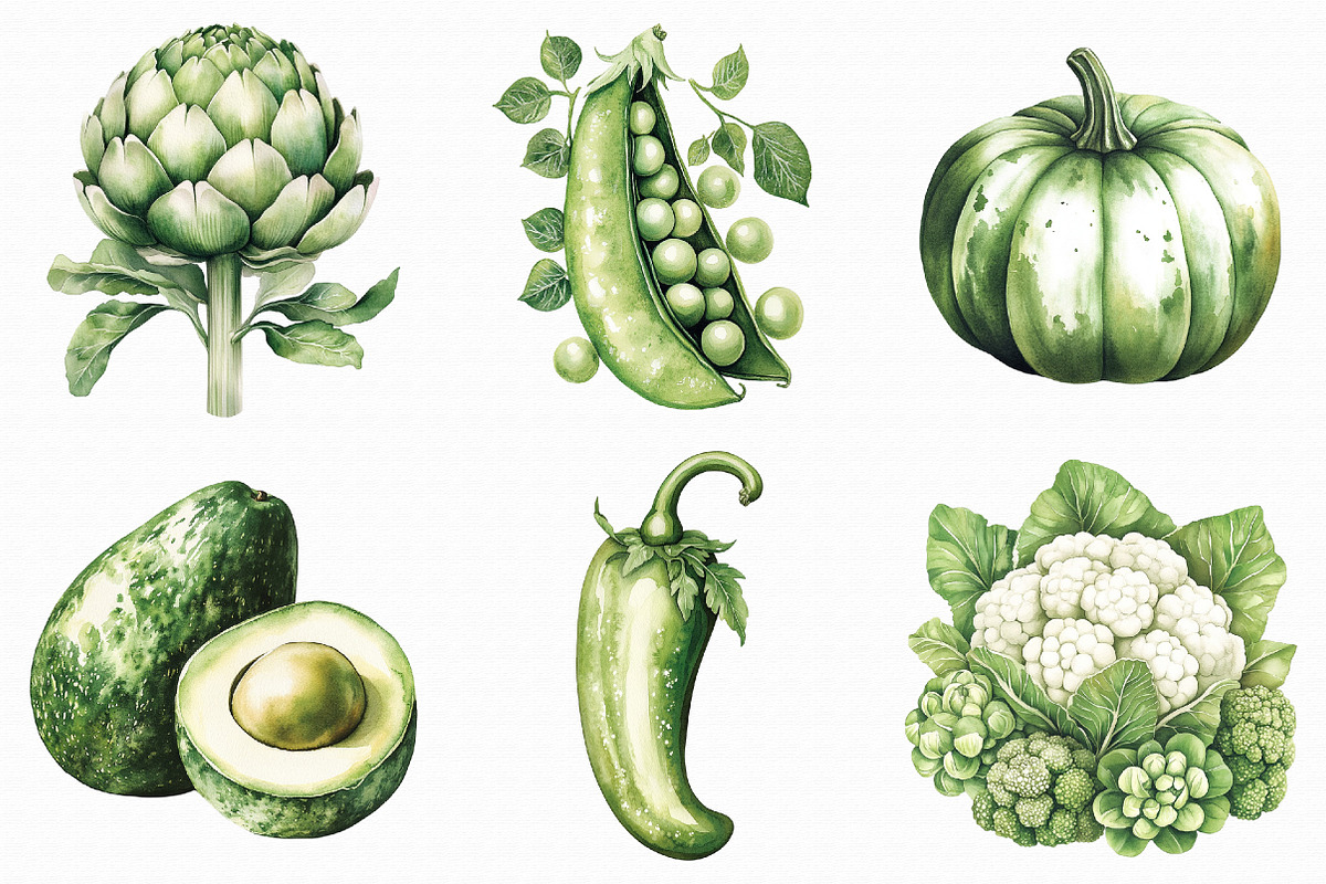 Watercolor Green Fruit And Vegetable, an Illustration by Libby Wishes (Photo 4 of 5)