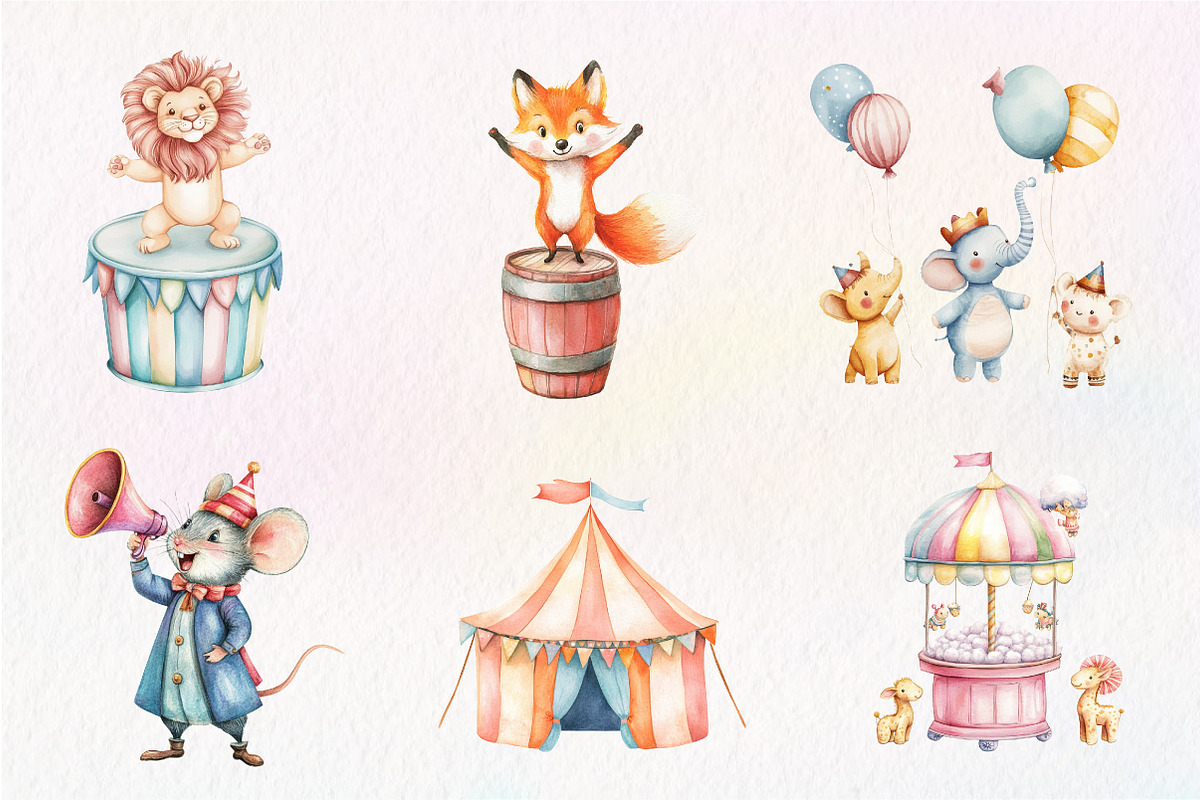 Vintage Circus Party Animals Clipart, an Illustration by CreationArt (Photo 5 of 9)