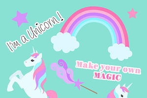 Unicorns And Rainbows ClipArt Set