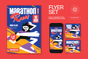 Blue Quirky Marathon Run Flyer Set, a Flyer Template by graphicook