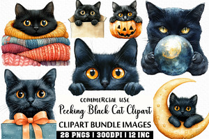 Watercolor Peeking Black Cat Clipart, an Illustration by Craft Nest
