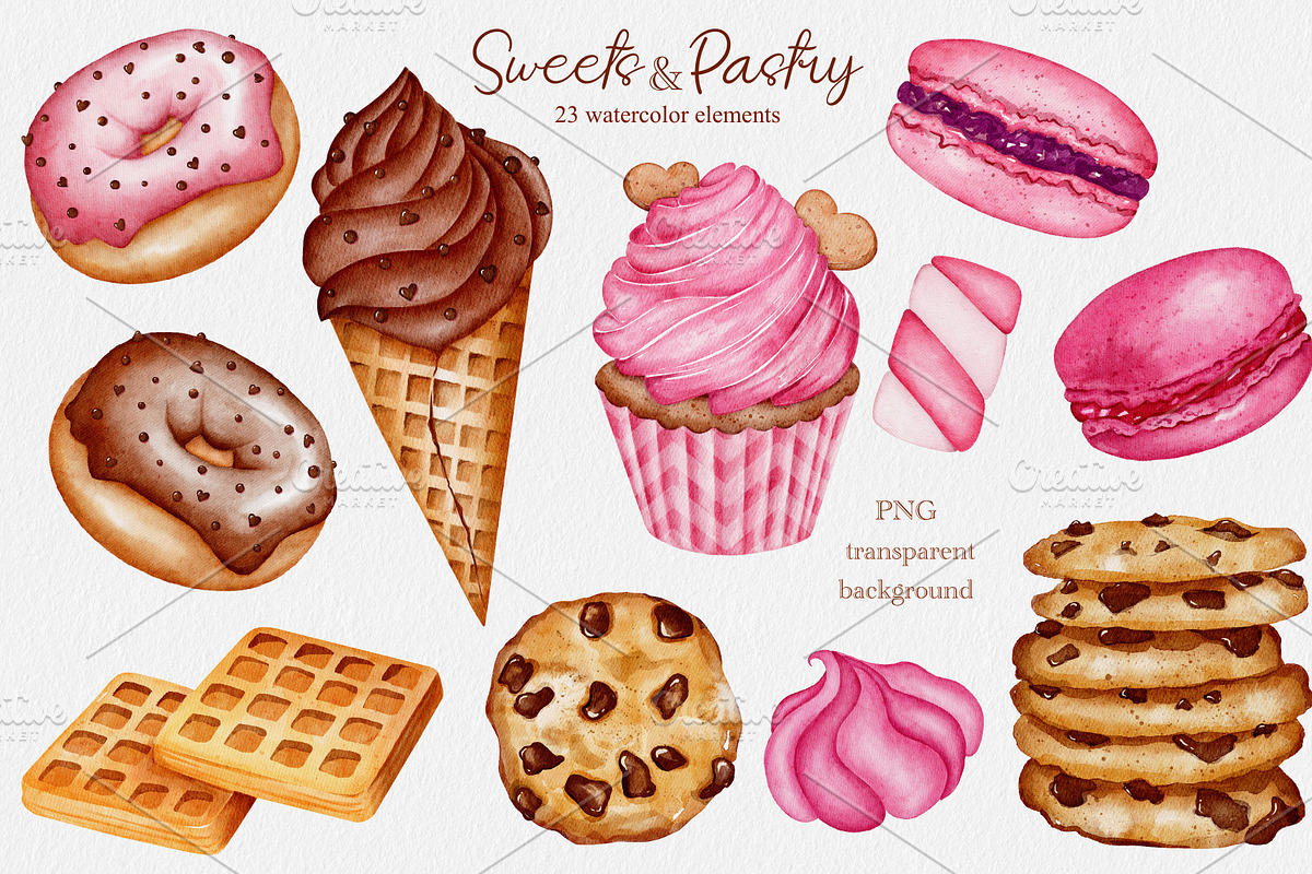 Watercolor Sweets and Pastry clipart, an Illustration by LuiDesignStudio (Photo 2 of 4)