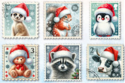 Christmas Animal Postage Stamps Clip, a Seasonal Illustration by Rose Art (Thumbnail 3 of 7)