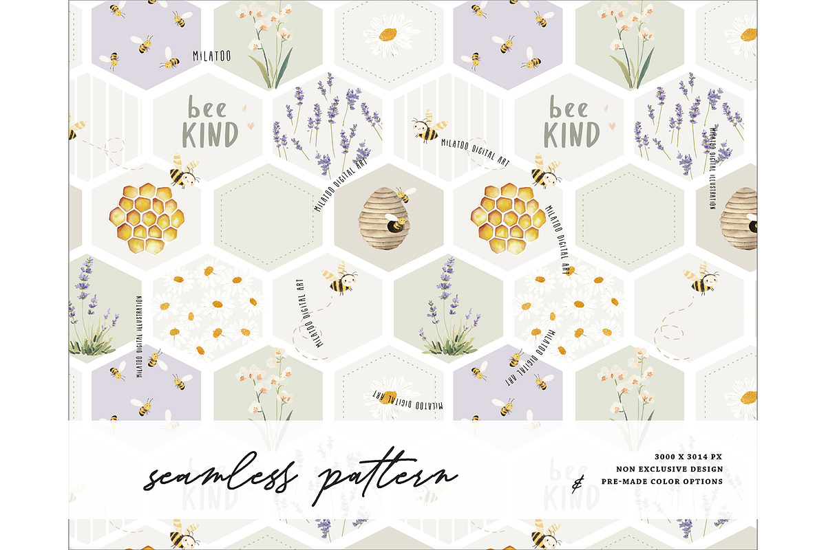 Bee Lavender Field pattern Honeybee, a Pattern Graphic by Milatoo (Photo 1 of 3)