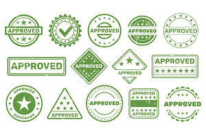 Green approved stamp. Grunge texture, an Object Illustration by YummyBuum
