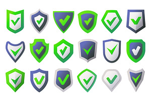 Shields with check marks. Trust and, an Object Illustration by winwin.art